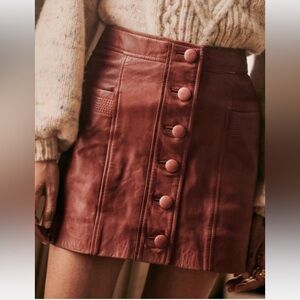 Sezane Alison Lamb Leather Mini Skirt